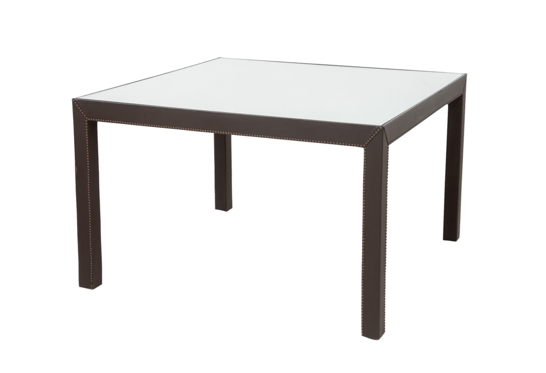 Modern Mirrored Top Leather Covered Dining Table (1 of 8)