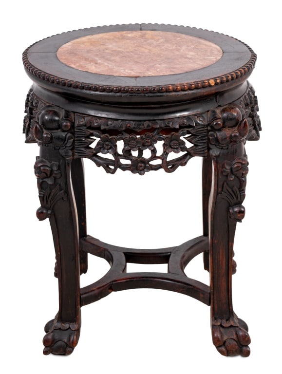 Chinese Hardwood and Marble Low Pedestal Table (1 of 4)