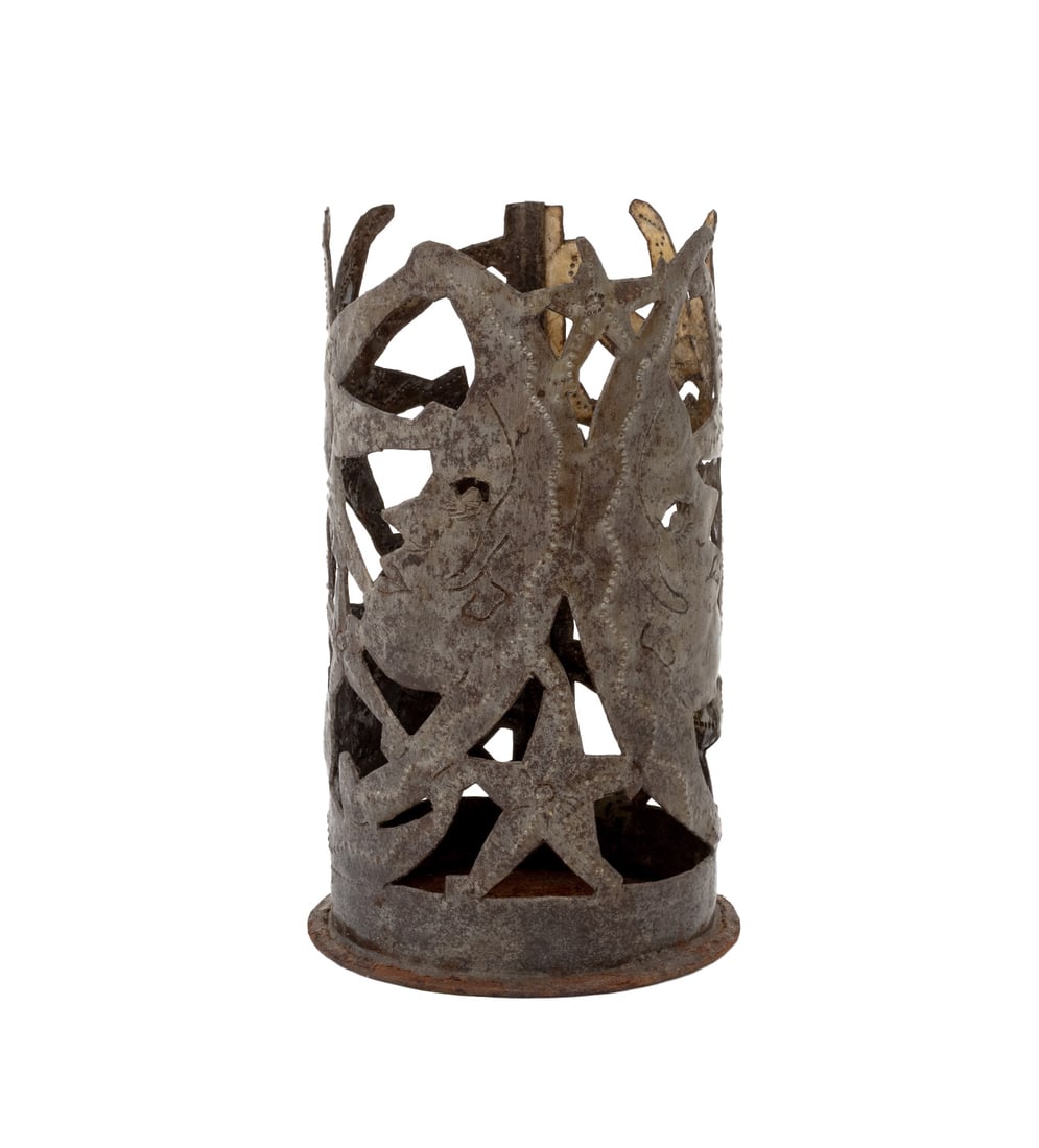 Folk Art Pierced Iron Cylindrical Lantern (1 of 8)