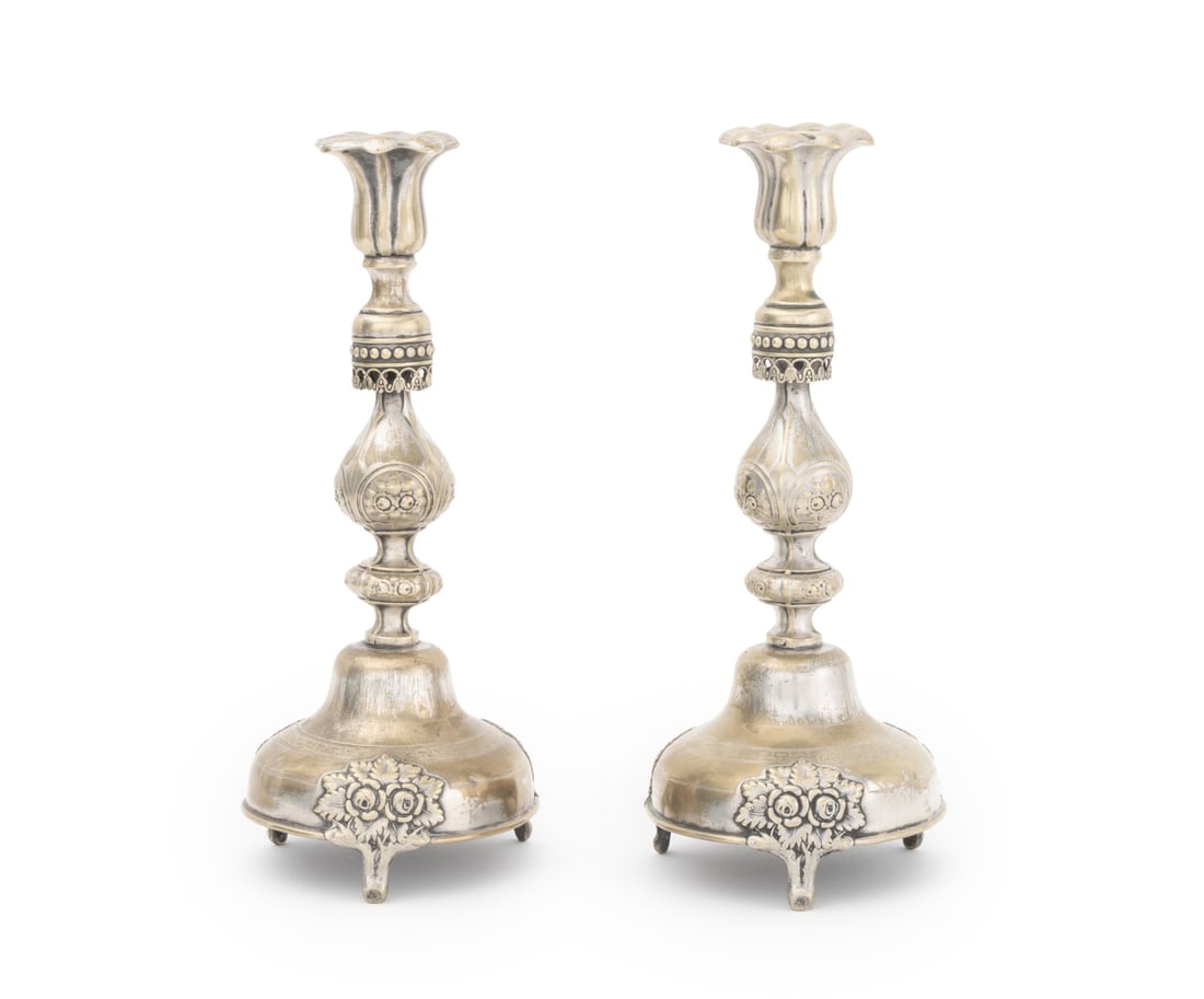 Polish Judaica Shabbat Candlesticks, 19th C., Pair (1 of 11)