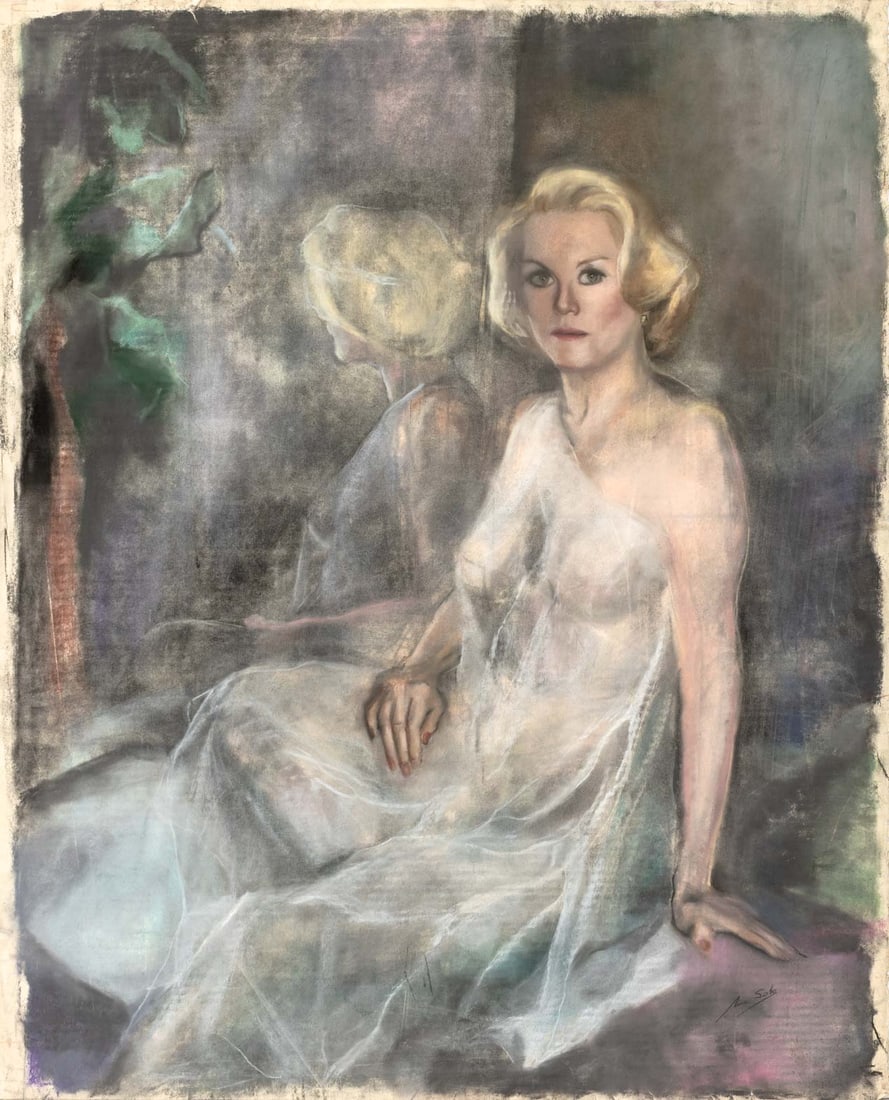 Z. Soto Portrait of a Seated Woman Pastel: Z. Soto (XX), Portrait of a Seated Woman, Pastel on Paper, depicting a blonde woman in a diaphanous gown, signed lower right, unframed. 41" H x 33.5" W. Provenance: From a New York City Collection. Ke