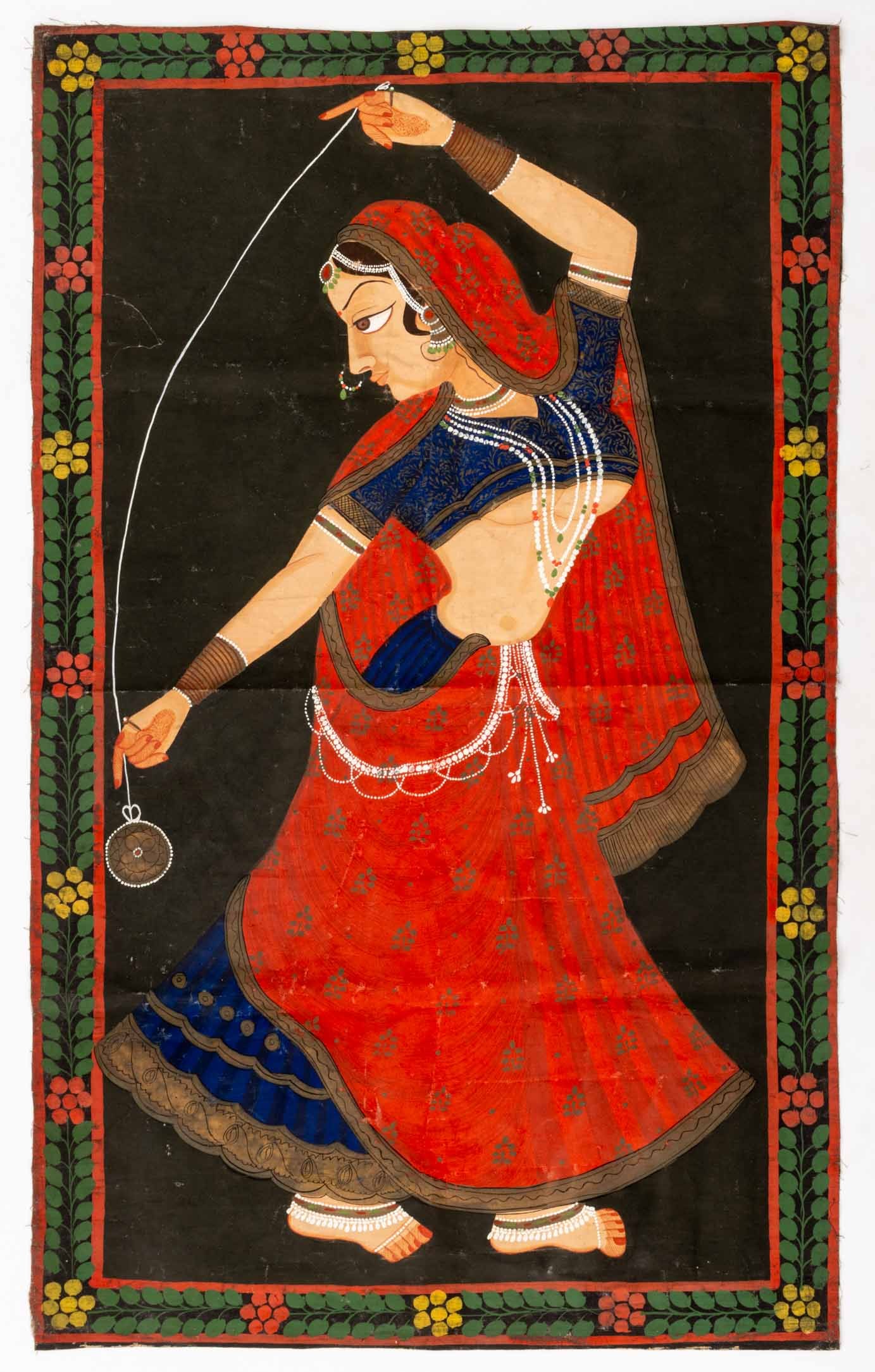 Indian Portrait of a Dancer Gouache on Fabric (1 of 7)