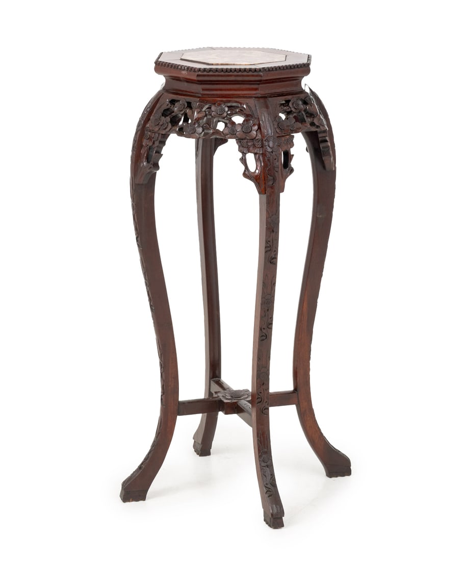 Chinese Hardwood and Marble Pedestal Table (1 of 6)