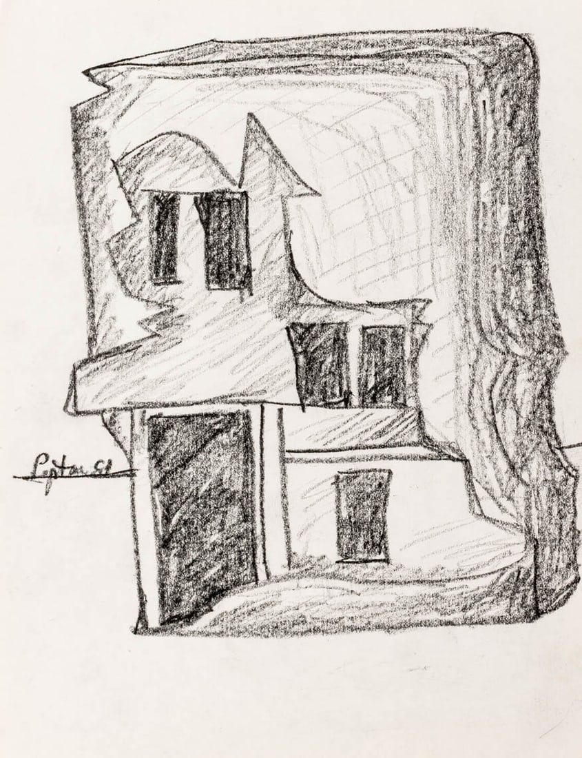 Seymour Lipton Sculpture Study Sketch, 1981: Seymour Lipton (American, 1903-1986), Abstract Expressionist Sculpture Study Sketch, Oil Crayon on Paper, 1981, signed and dated lower left, unframed. 11" H x 8.5" W. Provenance: From a Brooklyn Colle