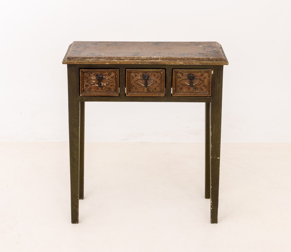 Distressed Paint-Decorated Side Table - 2