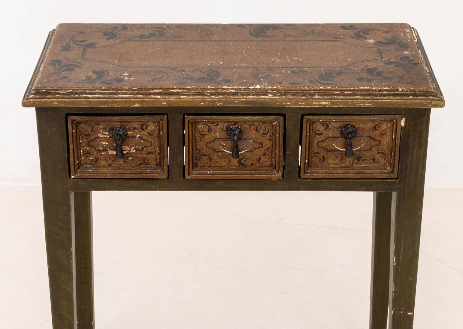 Distressed Paint-Decorated Side Table - 3