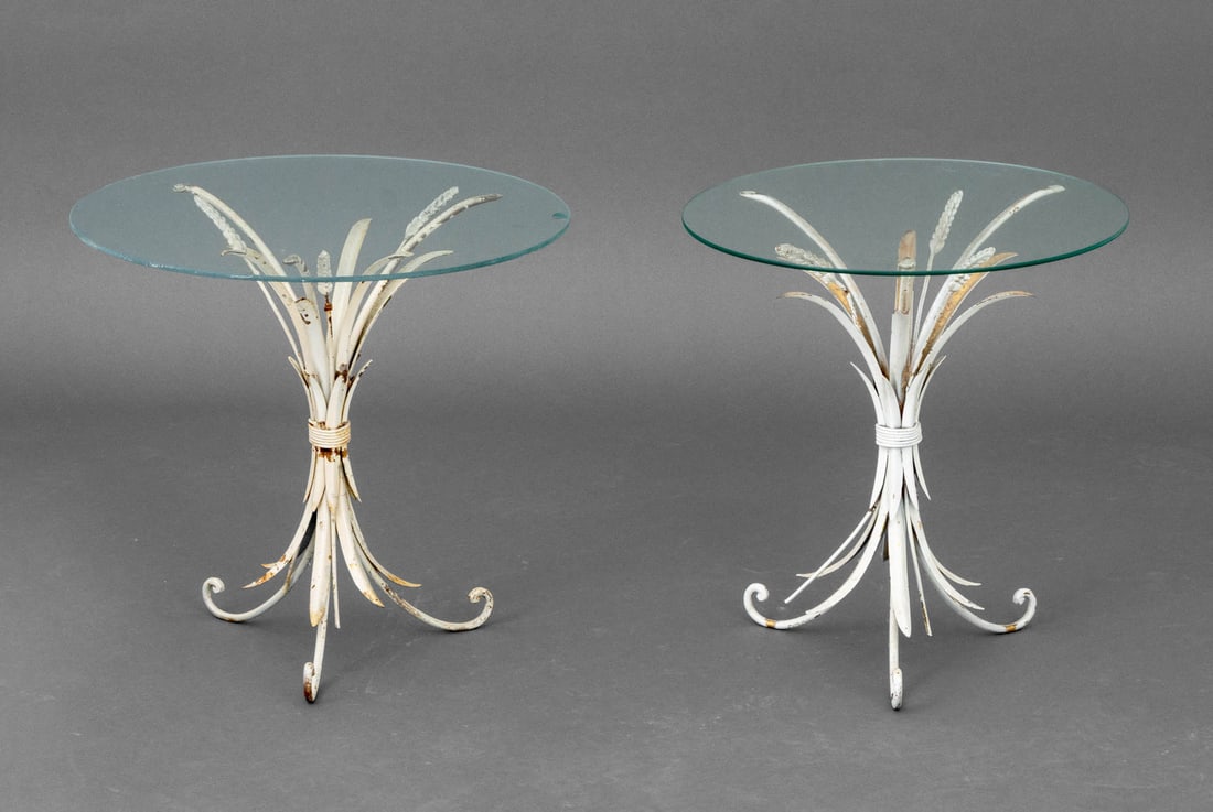 Hollywood Regency Style Glass Top Side Tables, Pr. (1 of 8)