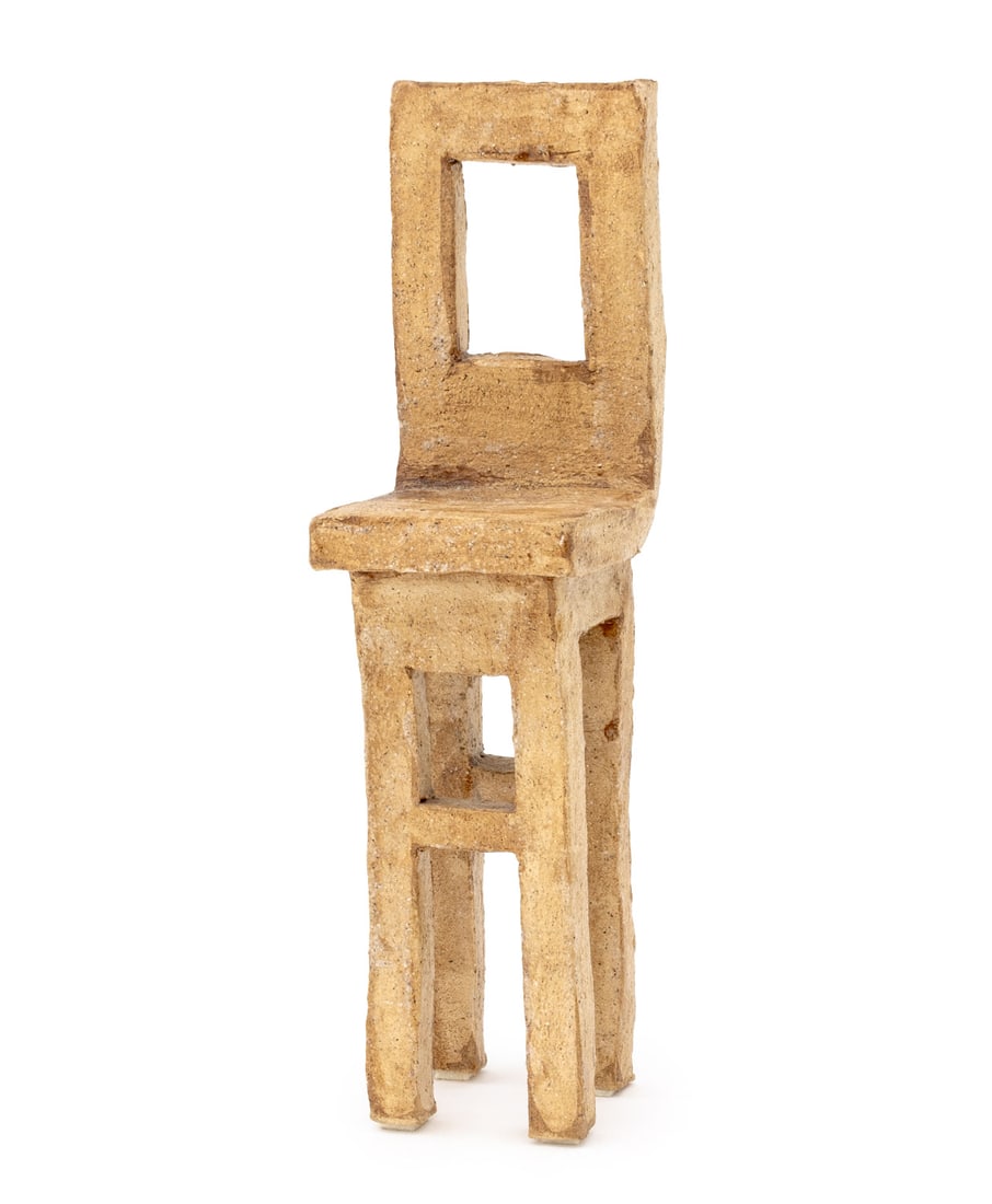 Folk Art Stoneware Miniature Side Chair Sculpture (1 of 8)
