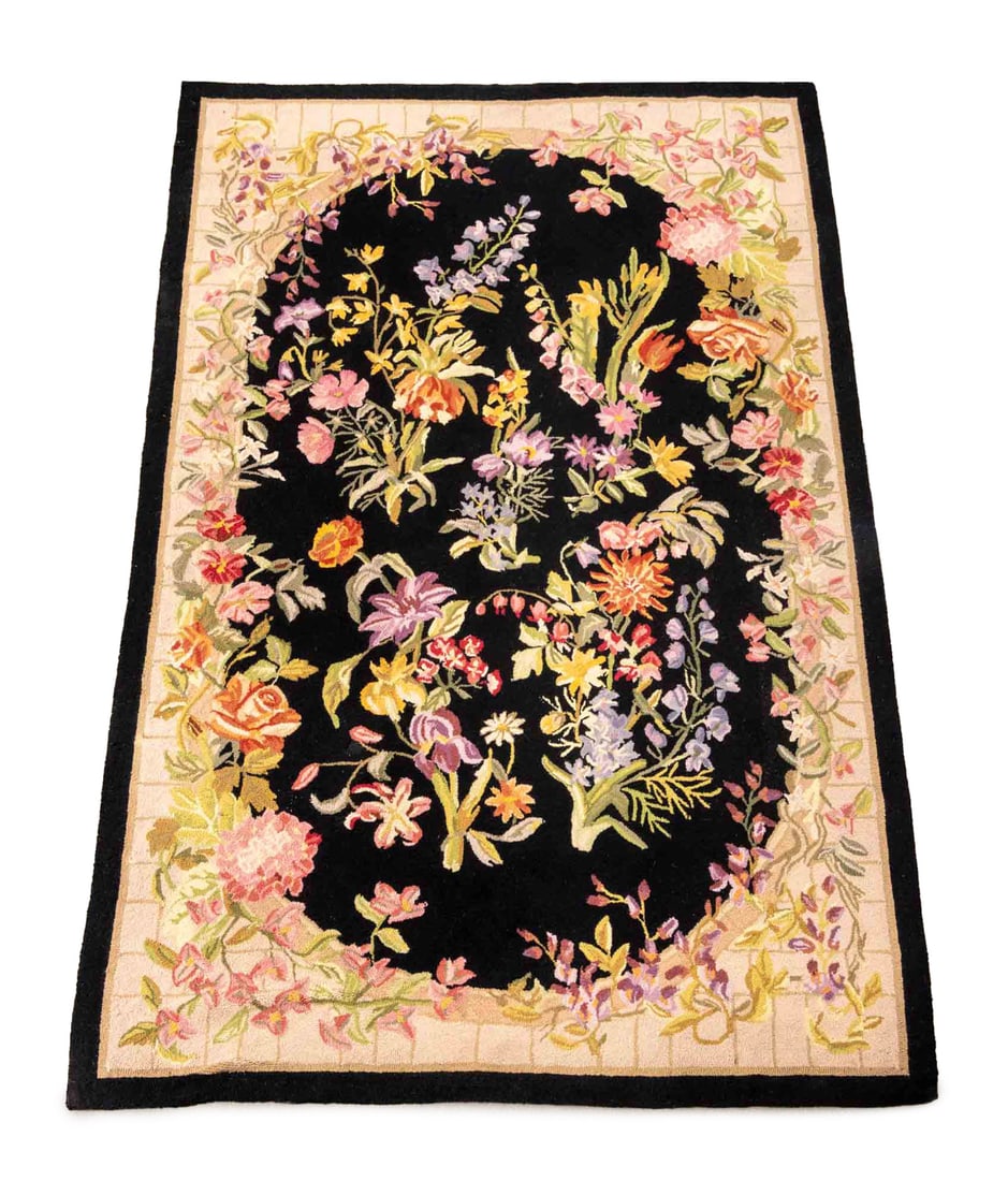 Floral Wool Hook Rug, 8' 2" x 5' 2.5" (1 of 10)