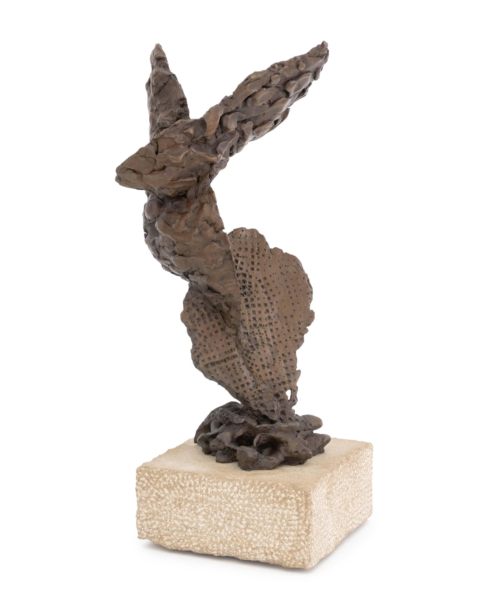 Bryan Hunt "Islet #1" Bronze Sculpture, 1999: Bryan Hunt (American, b. 1947) "Islet #1" Patinated Bronze Sculpture, 1999, mounted on a stone plinth, signed and dated near base, label to underside. Overall: 18.25" H x 8" W x 6.75" D. Provenance: