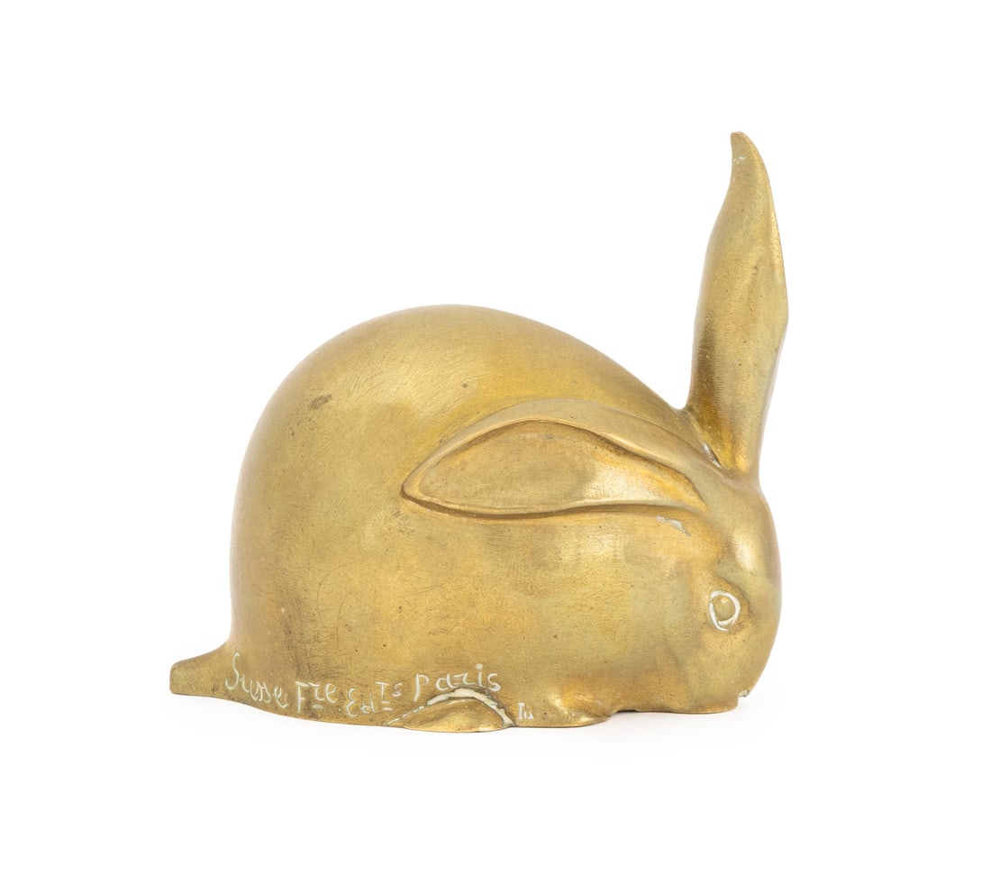 Edouard-Marcel Sandoz "Lapin, Une Oreille Levee": Edouard-Marcel Sandoz (Swiss, 1881-1971) "Lapin, Une Oreille Levee" [Rabbit, One Ear Raised] Gilt Bronze Sculpture, signed "Ed. M. Sandoz" and marked "Susse Fre. Ed TS Paris M" near base. 2.5" H x