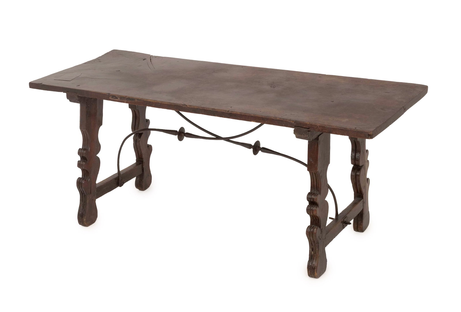Spanish Baroque Walnut Wrought Iron Trestle Table (1 of 10)