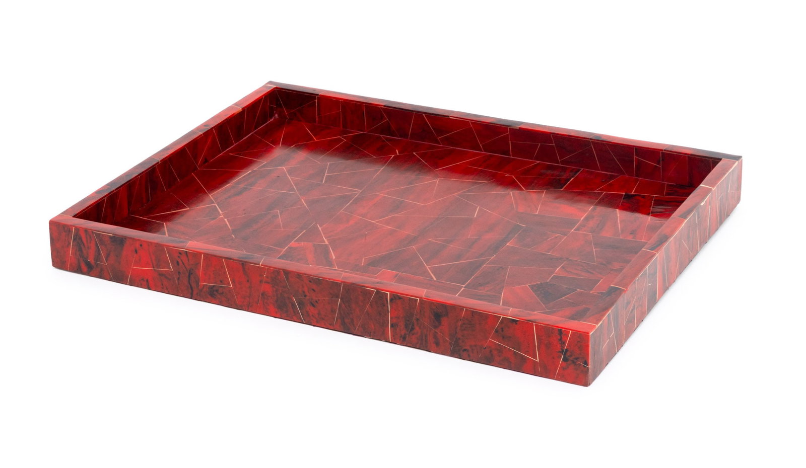 Aero Red Resin Mosaic Table Tray: Aero Red Resin Mosaic Table Tray, Aero NYC label to underside. 2.25" H x 24" W x 18.25" D. Provenance: The Estate of Gilbert C. Maurer, Director and Former COO of Hearst, Former President of the Whitn