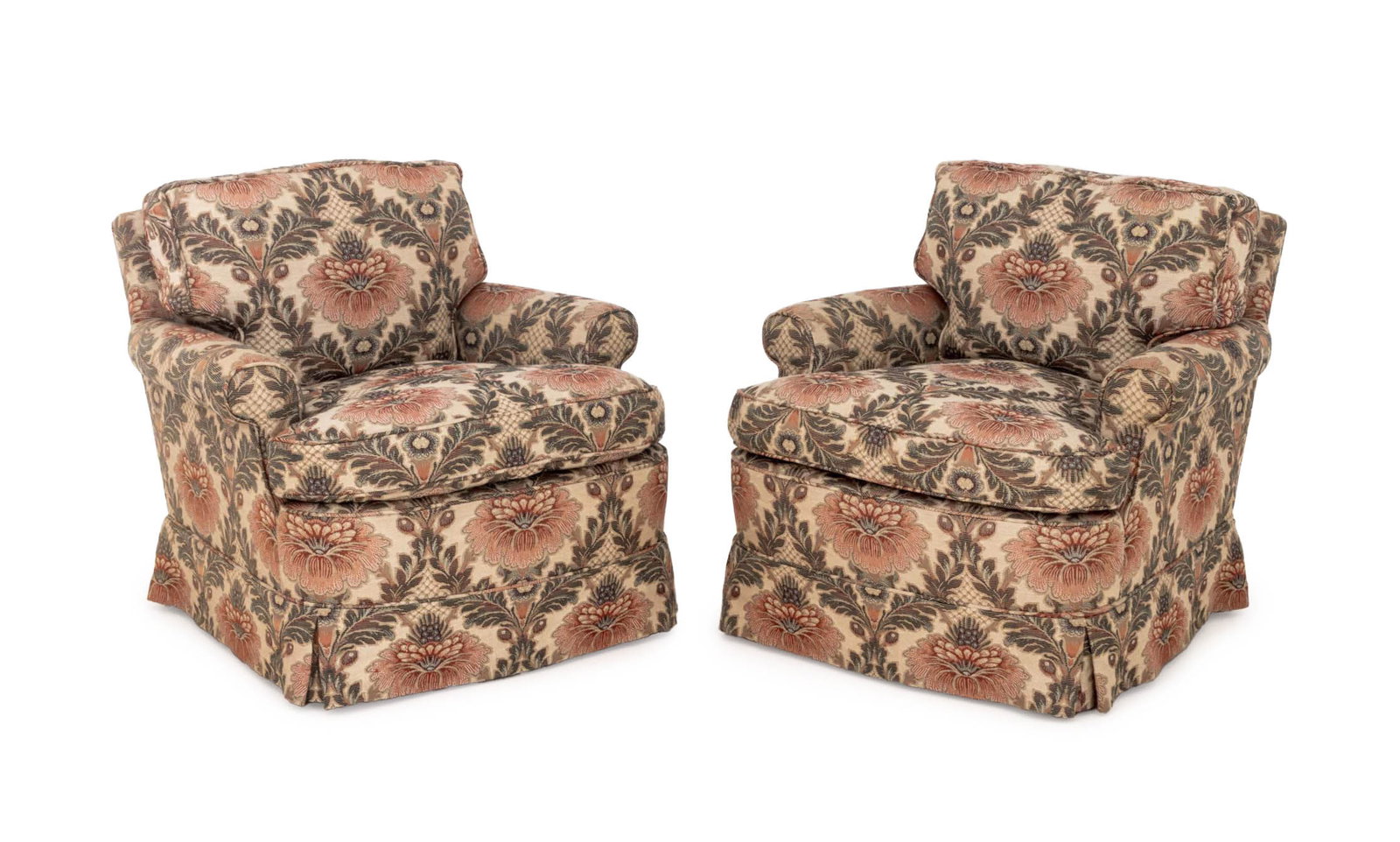 Floral Print Upholstered Easy Armchairs, Pair (1 of 10)
