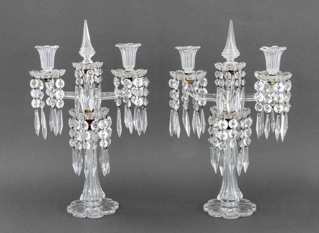 Two-Branch Crystal Candelabra, Pair - 2