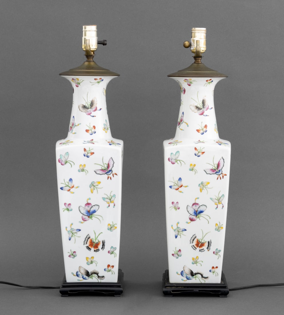 Chinese Porcelain Butterfly Vases Mounted Lamps, 2 - 9