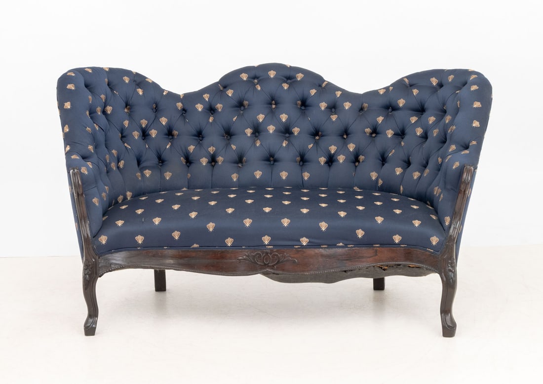 Victorian Button-Tufted Upholstered Walnut Sofa - 2