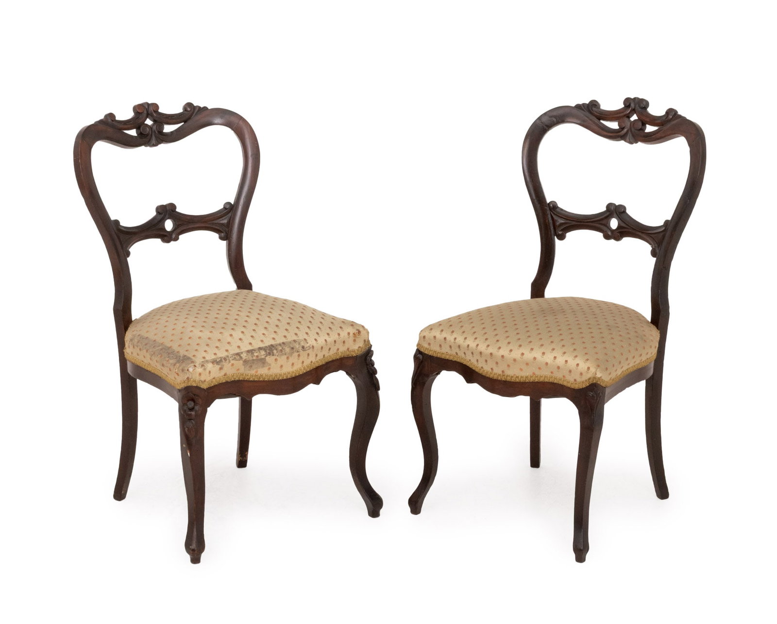 Victorian Silk Upholstered Walnut Side Chairs, 2 (1 of 10)