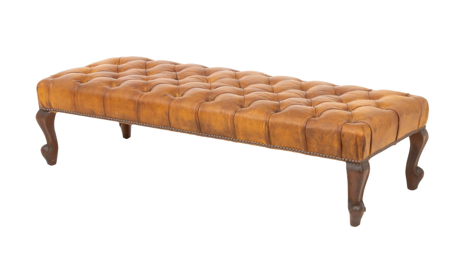 Victorian Style Leather Upholstered Mahogany Bench (1 of 8)