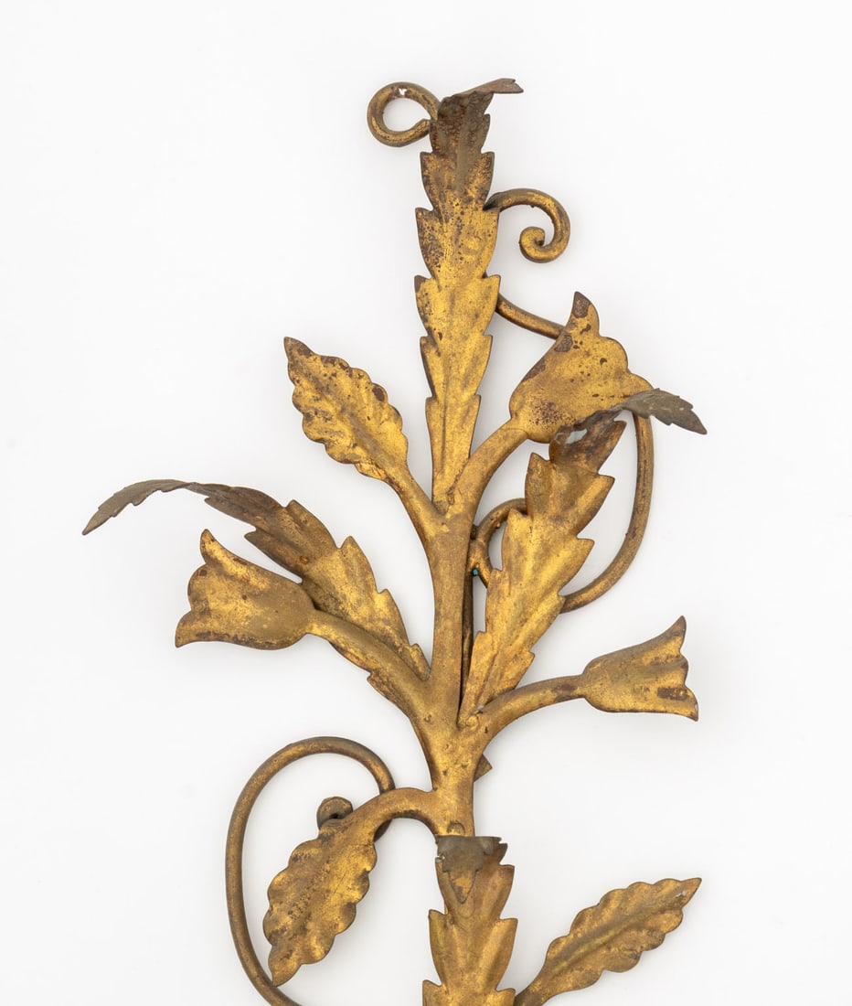 Italian Gilt Metal Candlestick Wall Sconces, Pair - 2