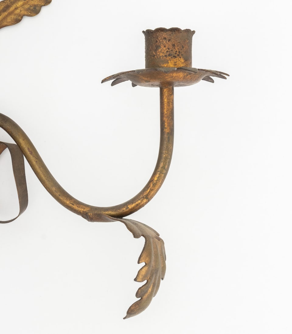 Italian Gilt Metal Candlestick Wall Sconces, Pair - 3