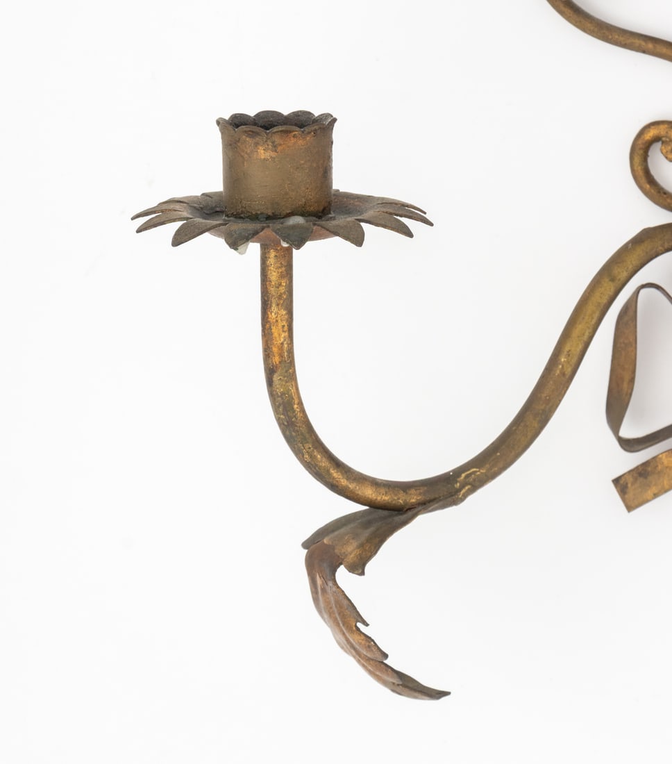 Italian Gilt Metal Candlestick Wall Sconces, Pair - 4