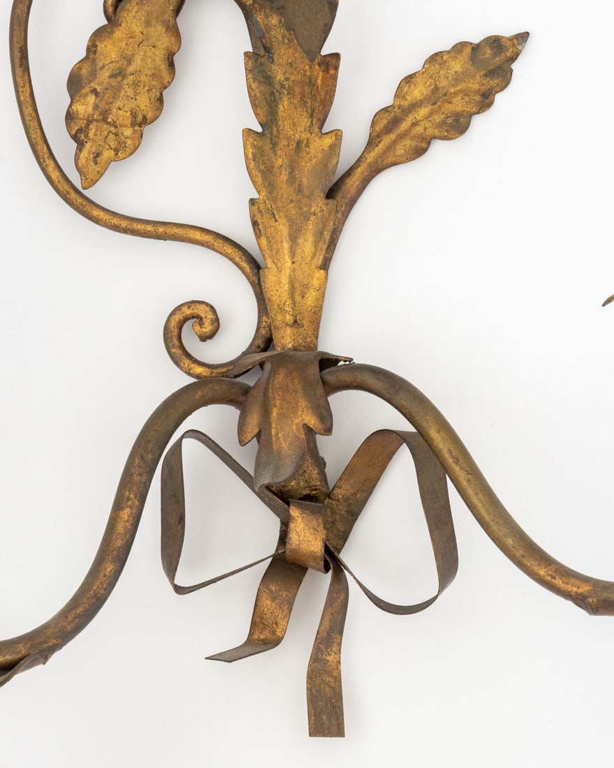 Italian Gilt Metal Candlestick Wall Sconces, Pair - 5