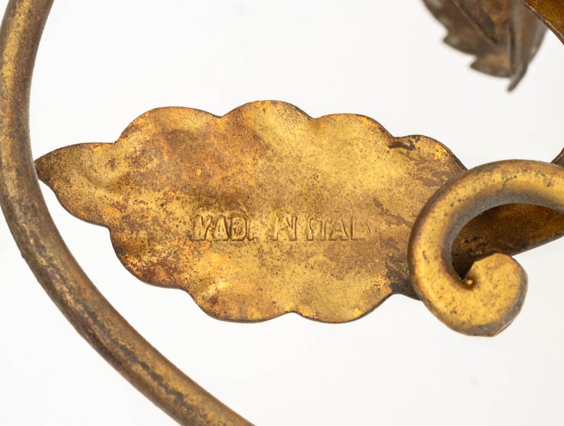Italian Gilt Metal Candlestick Wall Sconces, Pair - 9