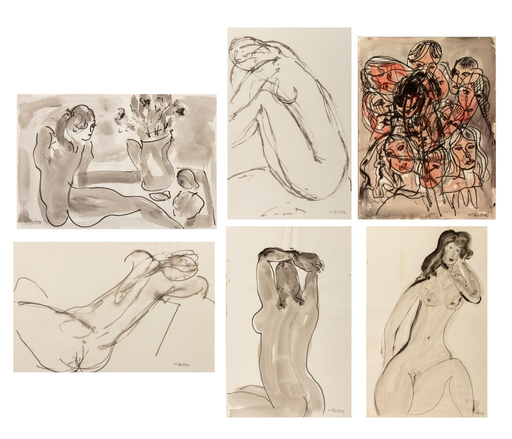 Norman Carton Figure Studies Watercolor, 6: Norman Carton (American, born Ukraine, 1908-1980), Six Figure Studies, Watercolor on Paper, five signed lower right, one signed lower right, unframed. Largest: 18.75" H x 12" W. Provenance: From a New