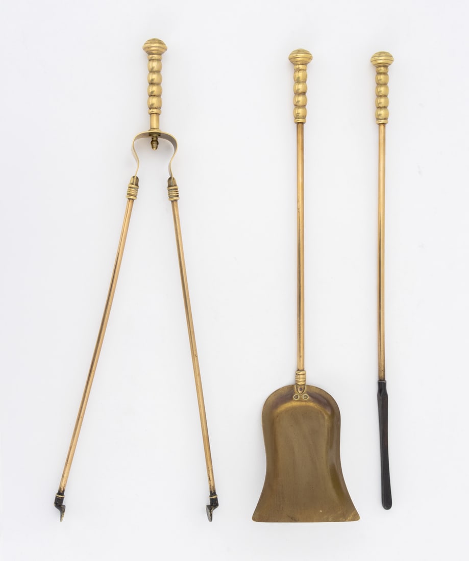 Federal Style Brass Fireplace Tool Set & Andirons - 11