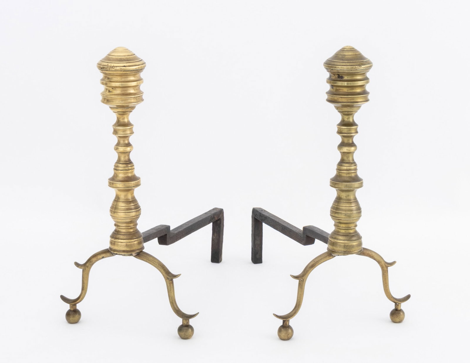 Federal Style Brass Fireplace Tool Set & Andirons - 2