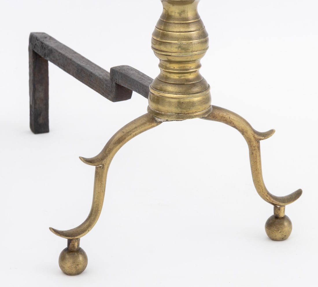 Federal Style Brass Fireplace Tool Set & Andirons - 4