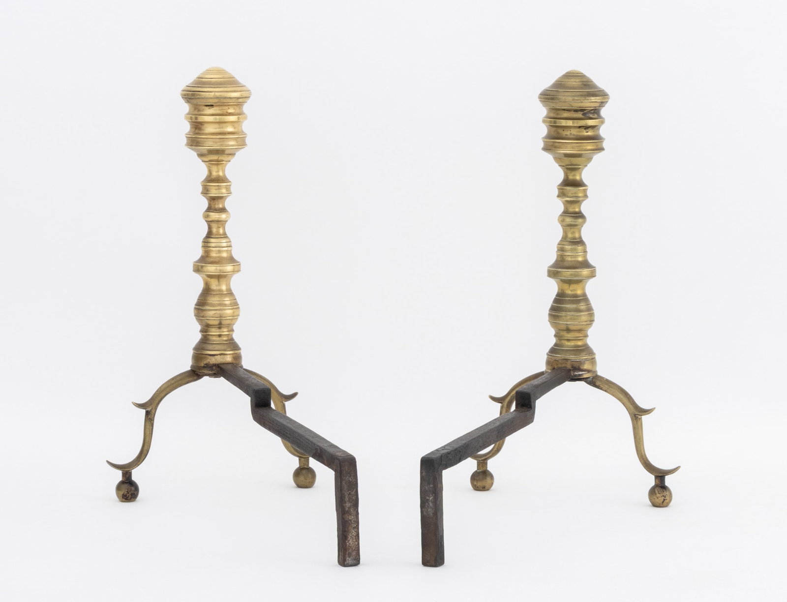 Federal Style Brass Fireplace Tool Set & Andirons - 6