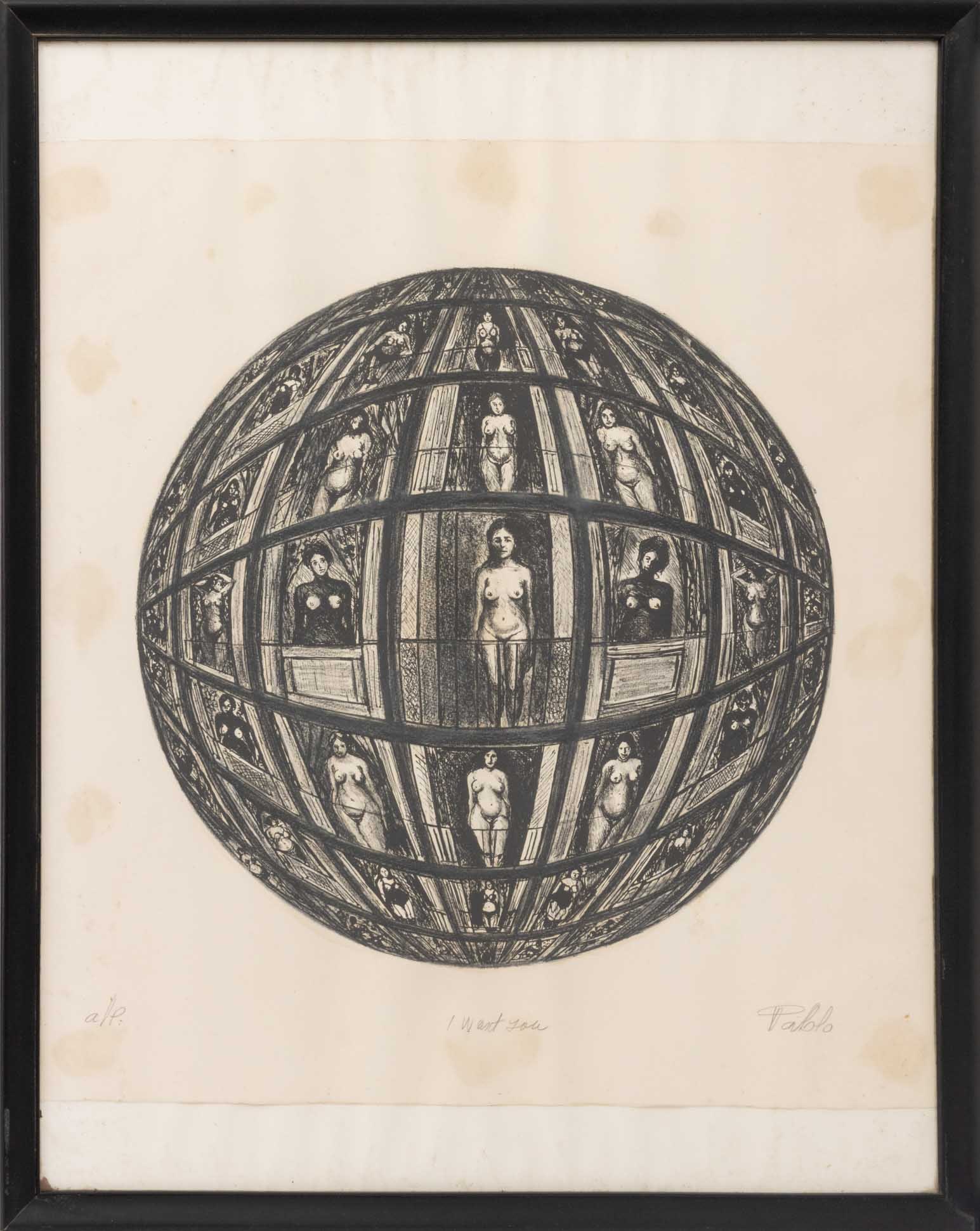 Pablo Agudelo "I Want You" Lithograph: Pablo Agudelo (XX-XXI), "I Want You", Lithograph, signed "Pablo" lower right, inscribed "a.p." for Artist's Proof lower left, black frame. Image: 16.75" Diameter; sheet: 23" H x 21.5" W; frame: 29.75"