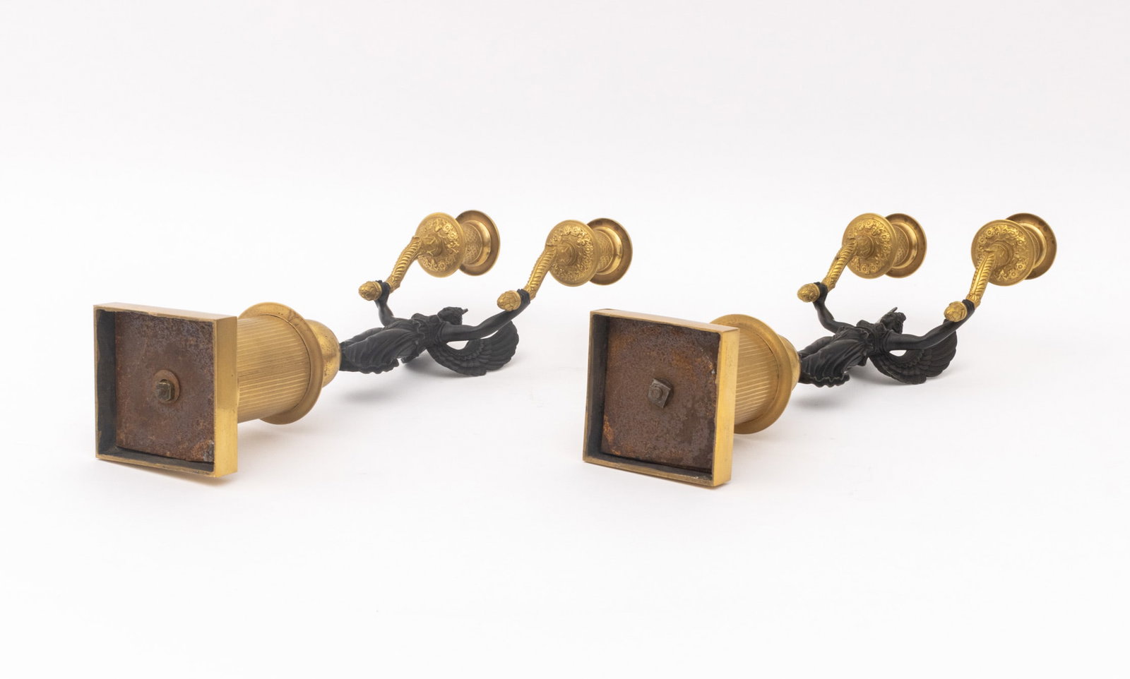 Empire Style Patinated & Gilt Metal Candelabra, Pr - 5