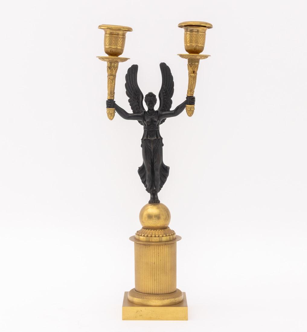 Empire Style Patinated & Gilt Metal Candelabra, Pr - 6