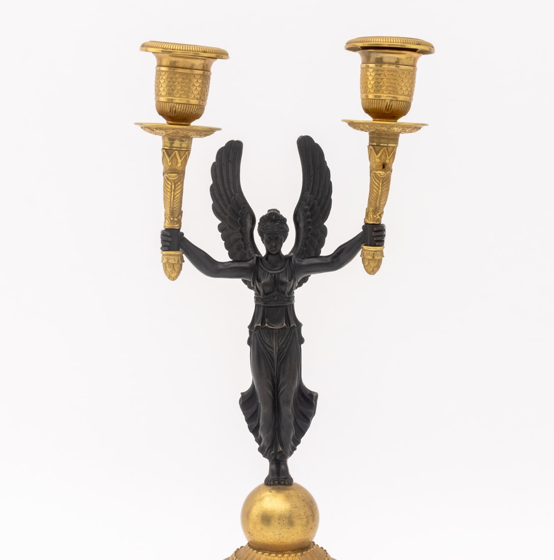Empire Style Patinated & Gilt Metal Candelabra, Pr - 7