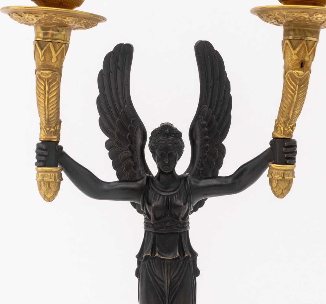 Empire Style Patinated & Gilt Metal Candelabra, Pr - 8