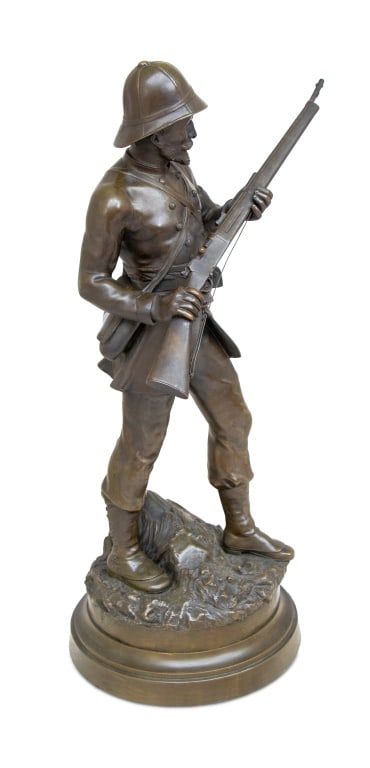 French Soldier Patinated Bronze Sculpture, 19th C. - 2