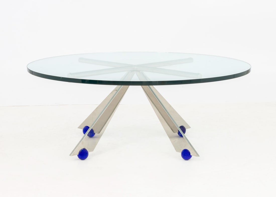 Postmodern Glass Top and Chrome Coffee Table - 2
