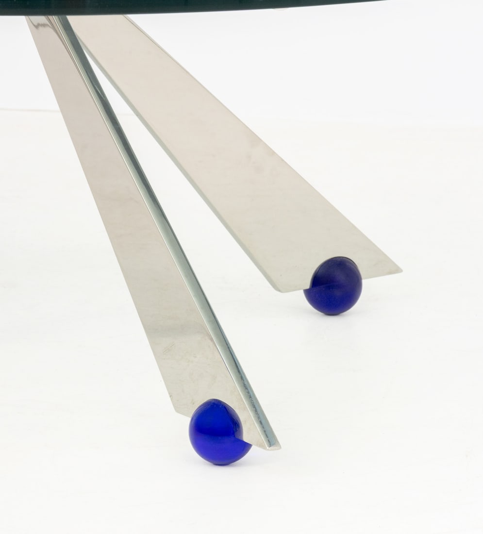 Postmodern Glass Top and Chrome Coffee Table - 3