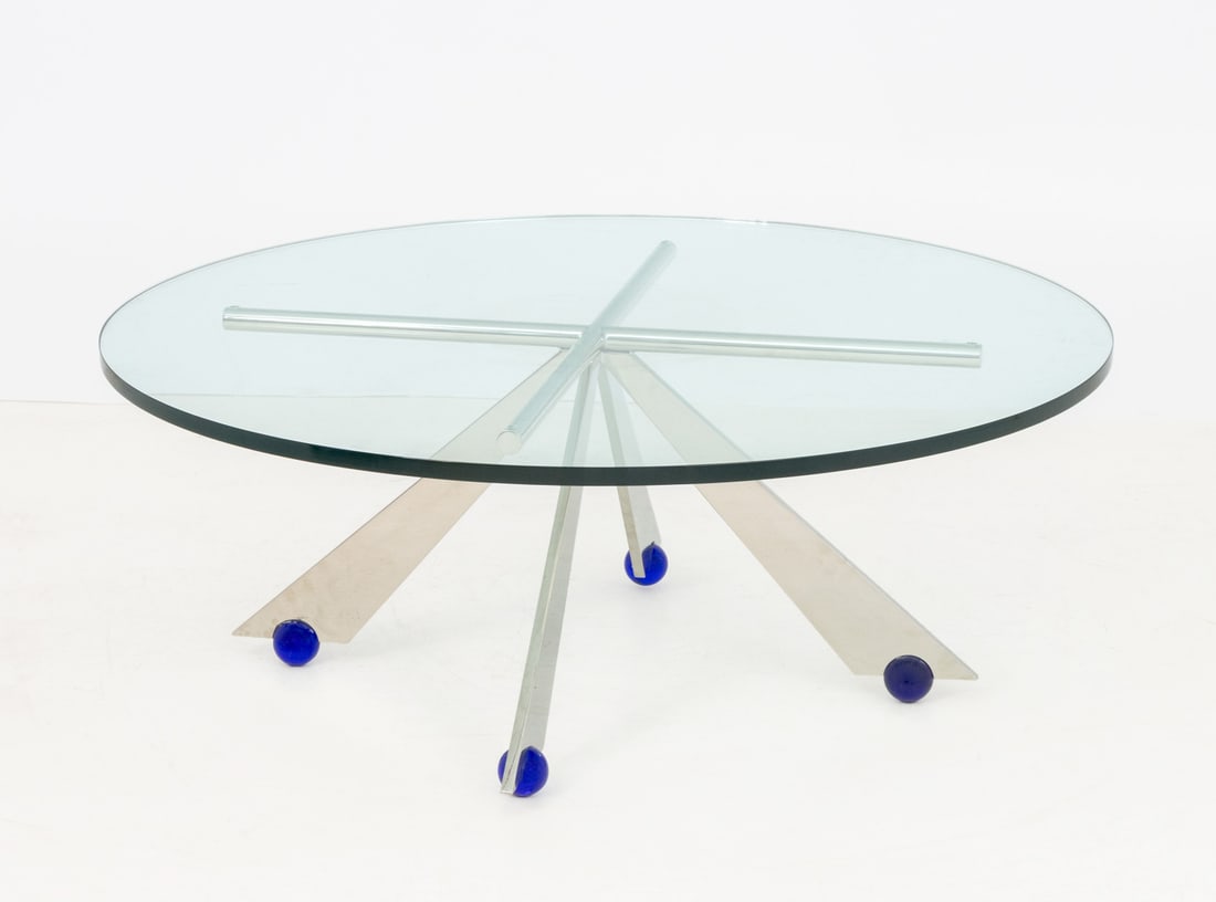 Postmodern Glass Top and Chrome Coffee Table - 4
