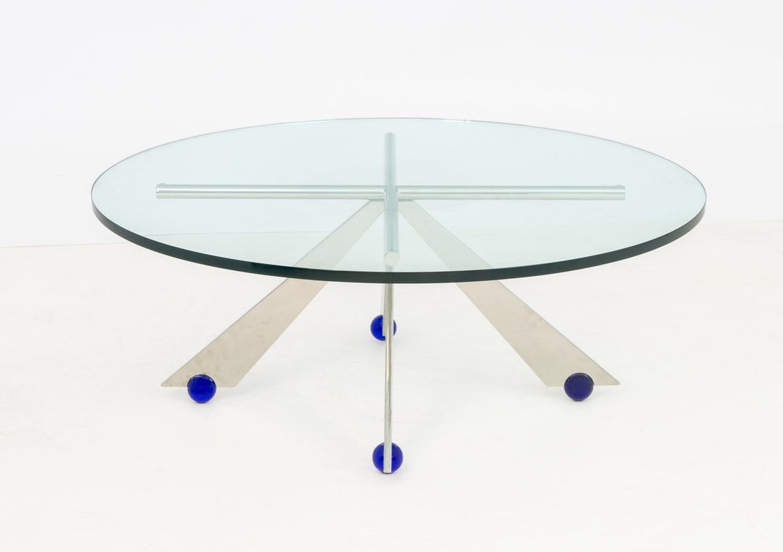 Postmodern Glass Top and Chrome Coffee Table - 5