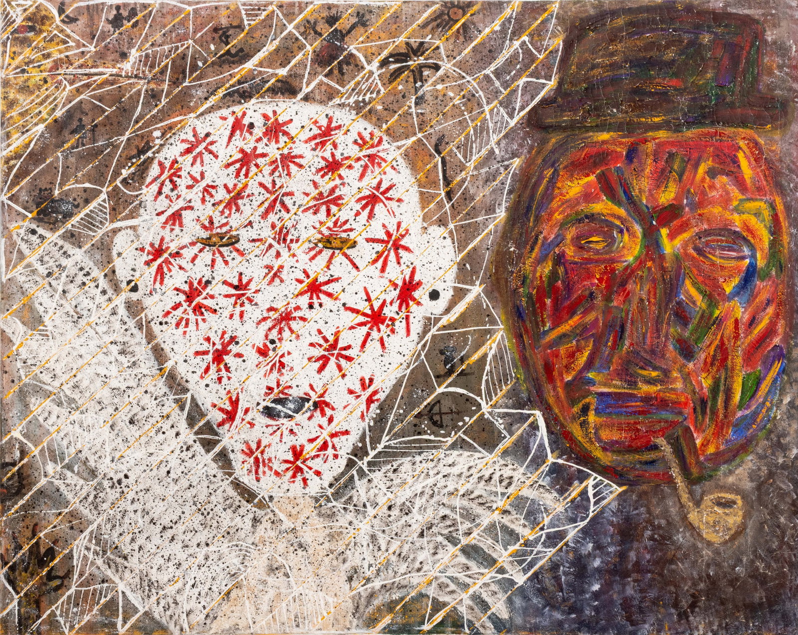 Angel and Masked Figure Oil on Canvas, 20th C. (1 of 6)