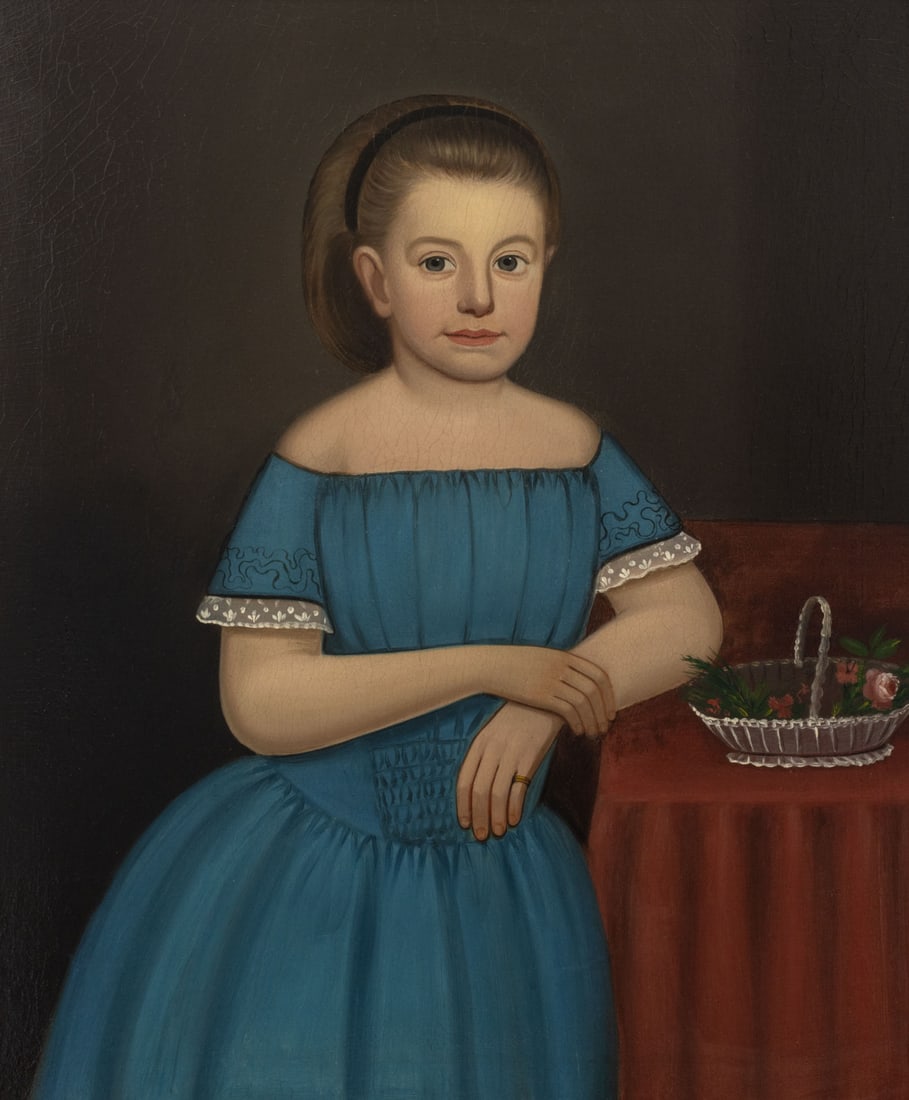 American School Portrait of a Girl Oil, 19th C. - 2