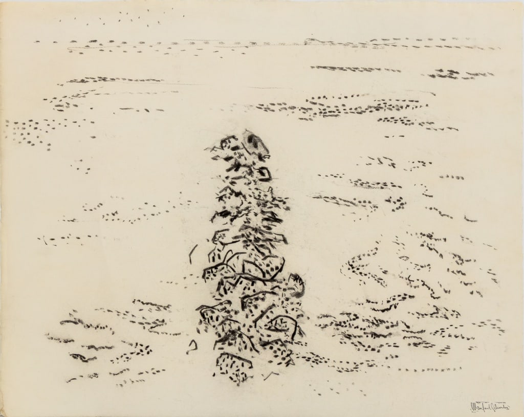 Manfred Schwartz Rockwall Seascape Charcoal: Manfred Schwartz (American, born Poland, 1909-1970), Rockwall Seascape, Charcoal on Paper, with the artist's signature stamped lower right, unframed. 19" H x 24" W. Provenance: From a 35 East 75th Str