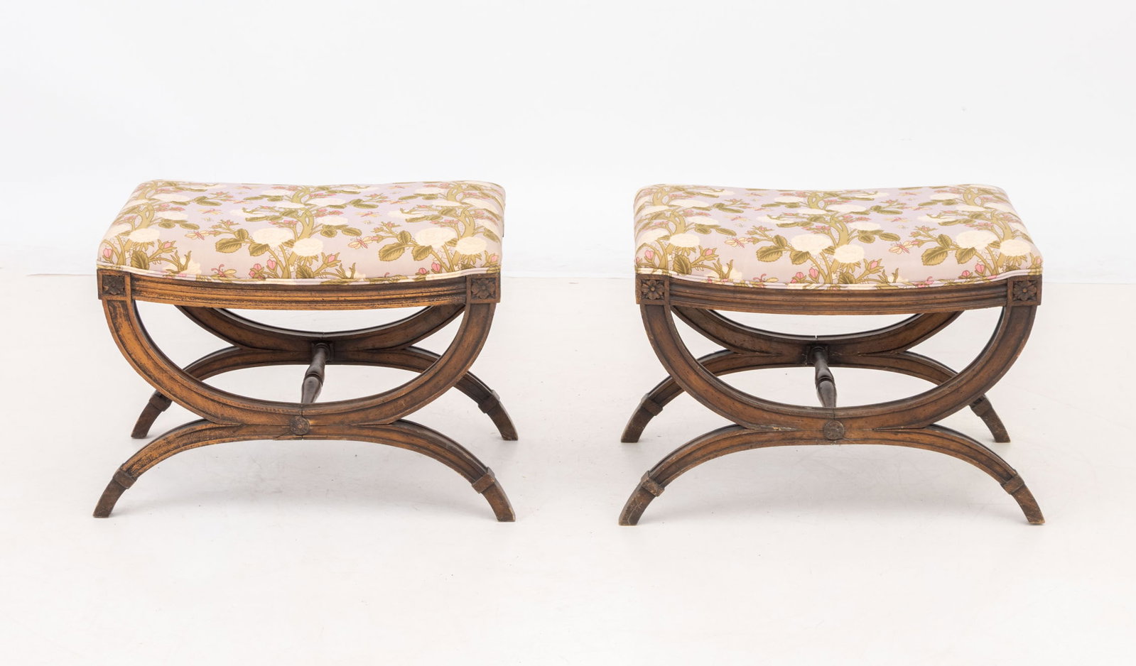 Louis XVI Style Upholstered Curule Stools, Pair - 2