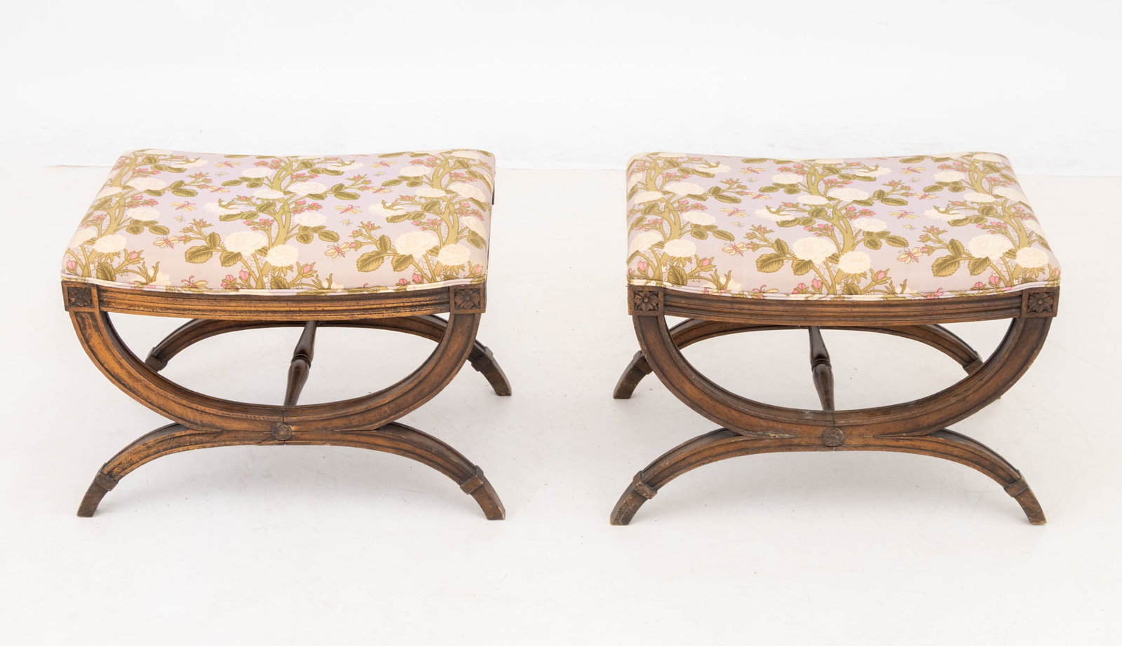 Louis XVI Style Upholstered Curule Stools, Pair - 3