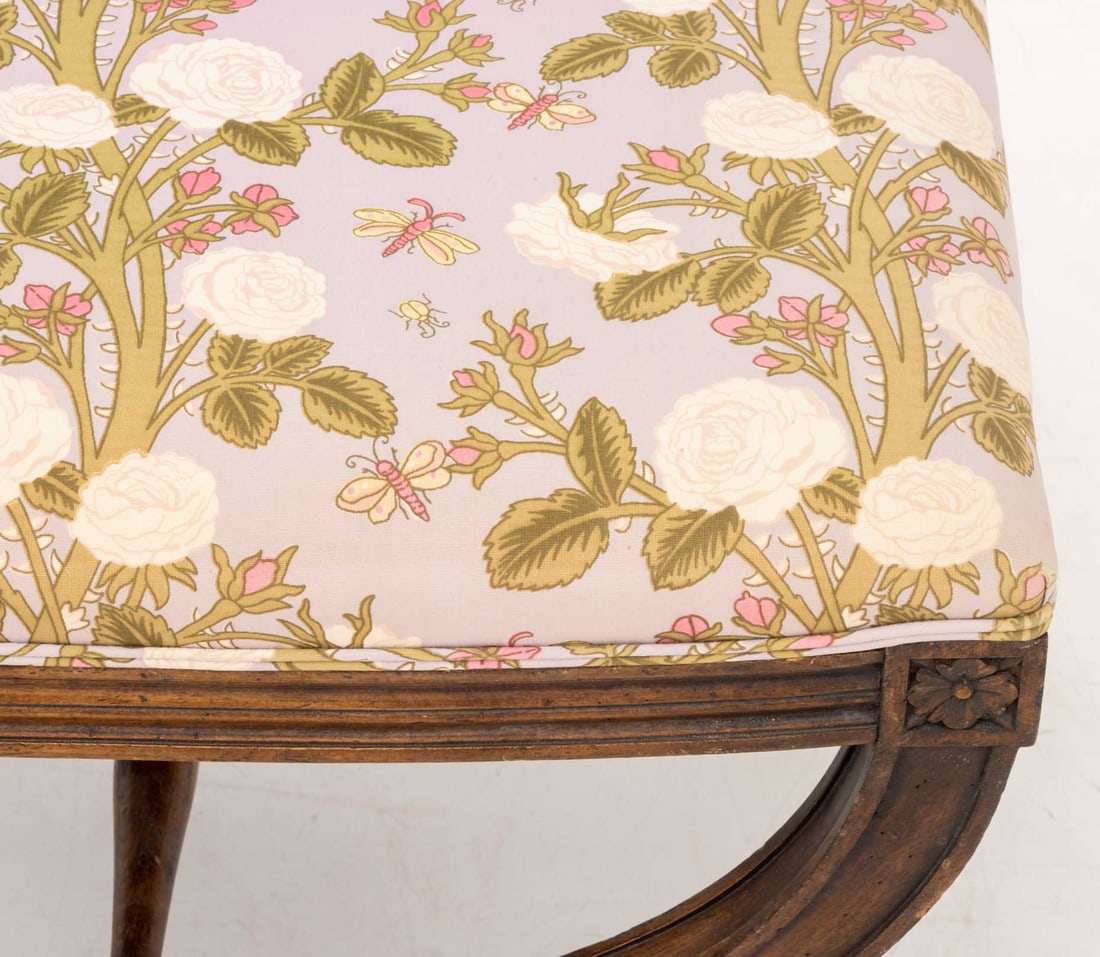 Louis XVI Style Upholstered Curule Stools, Pair - 4