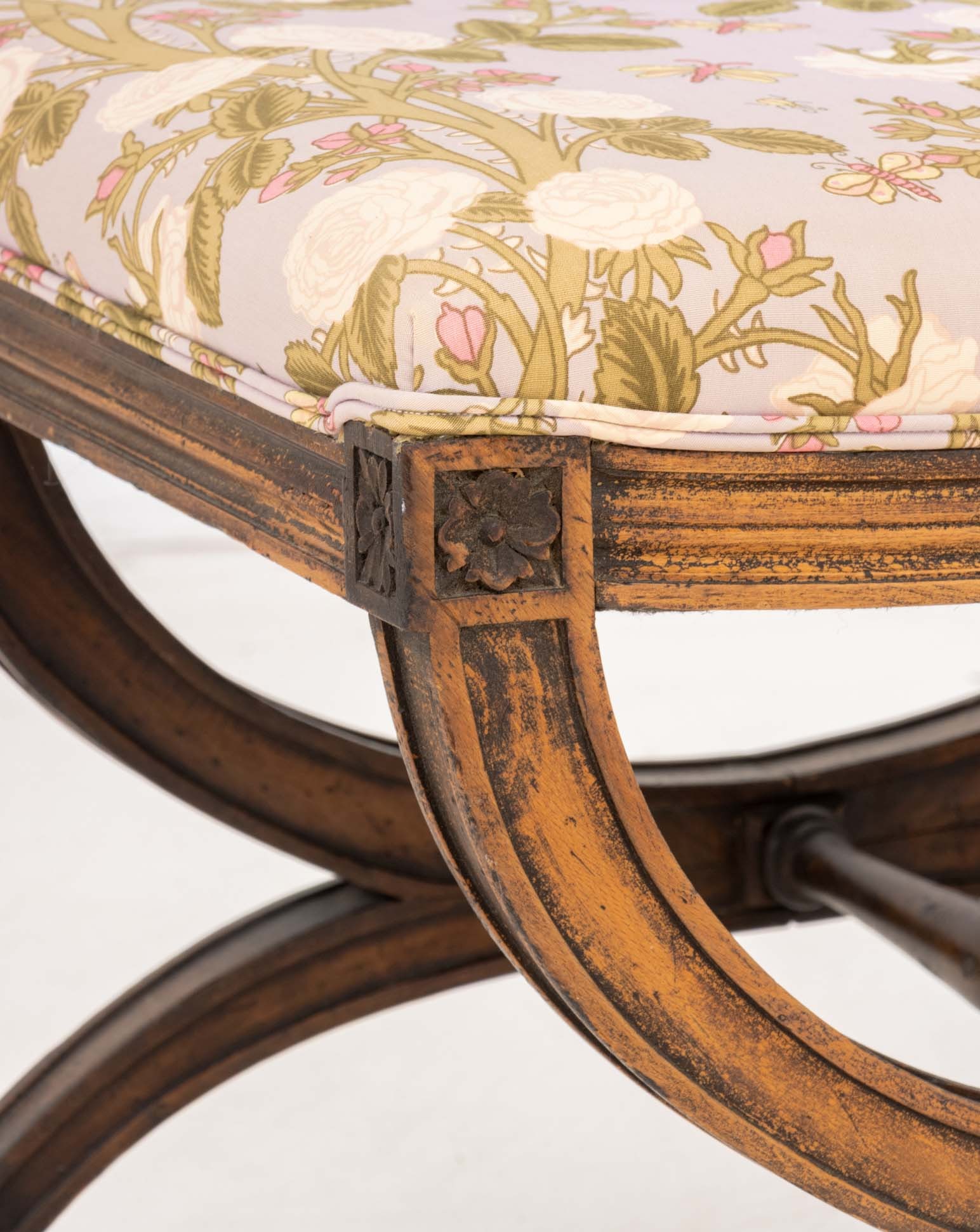 Louis XVI Style Upholstered Curule Stools, Pair - 5